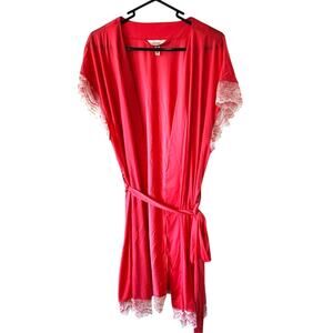 SOMA L/XL Cool Nights Kimono Sleeve Tie Front Robe Pink Lace Short Sleeve